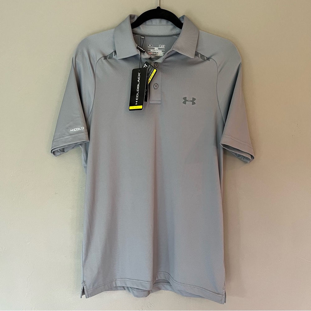 Under Armour New Mens S Gray Golf Polo Heatgear Loose UA Short Sleeve UPF 30
